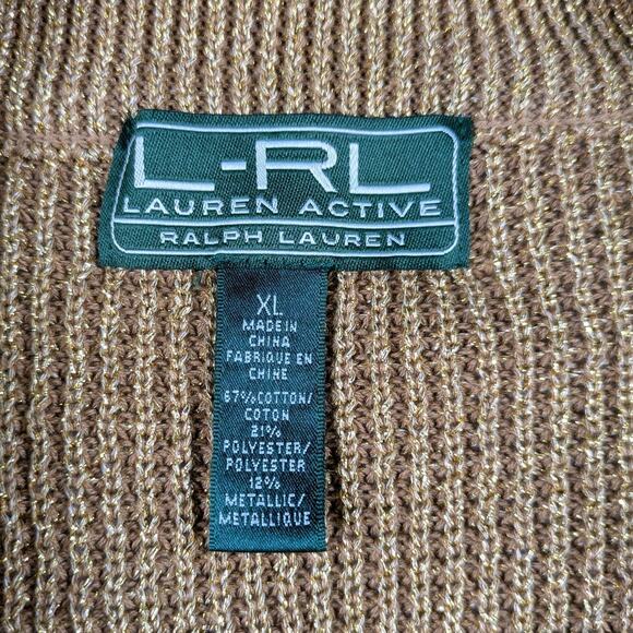 Lauren Ralph Lauren Active Gold Metallic Full Zip Mock Neck Sweater Size XL NWT - Picture 5 of 7